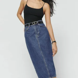 Jayde High Rise Denim Midi Skirt