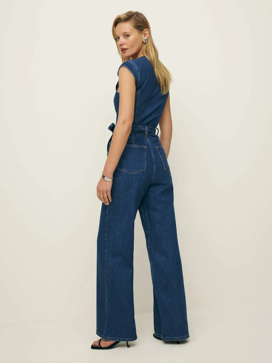 Calypso Wide Leg Denim Jumpsuit - Image 6