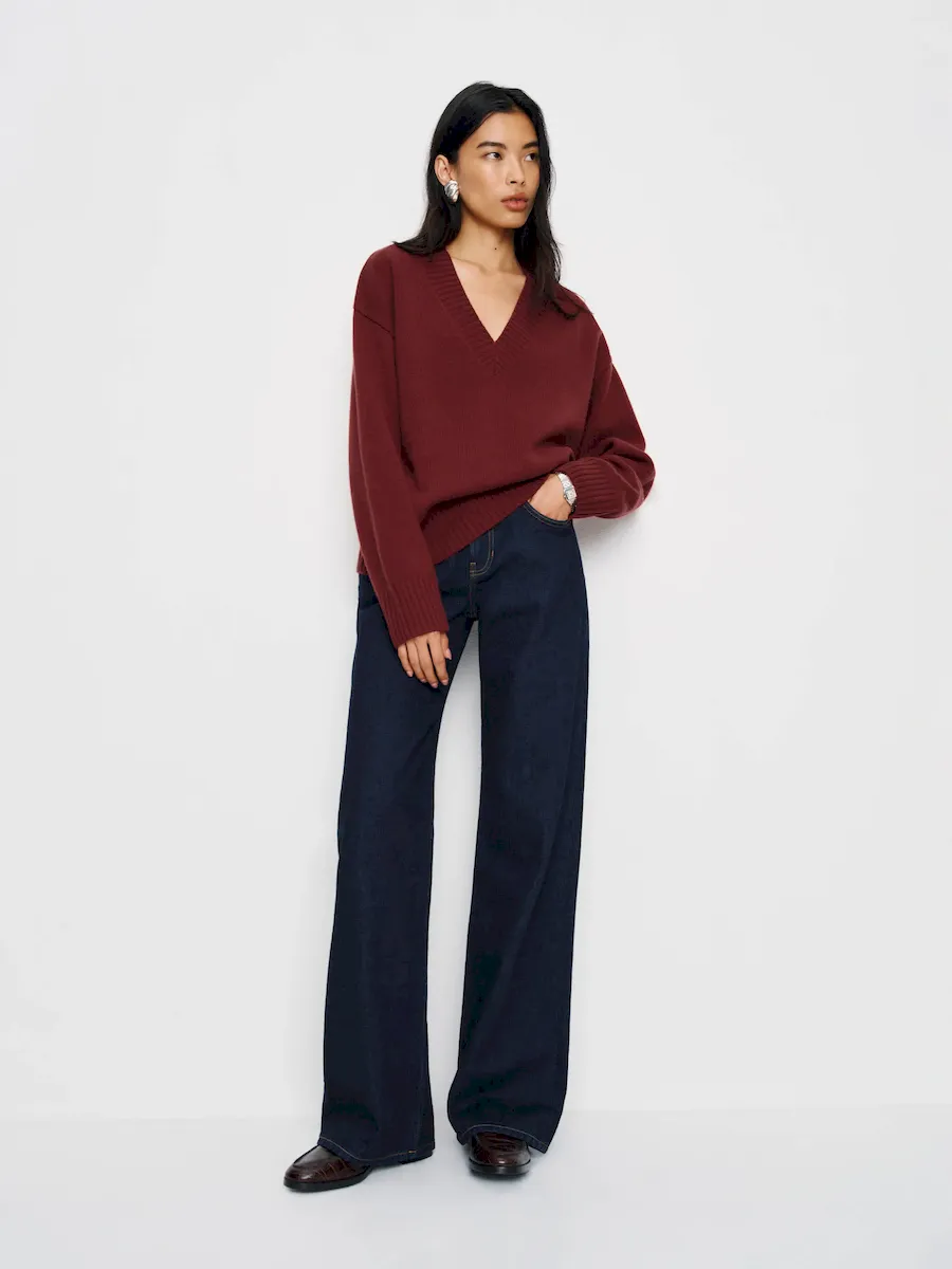 Jadey Cashmere Oversized V-neck Sweater