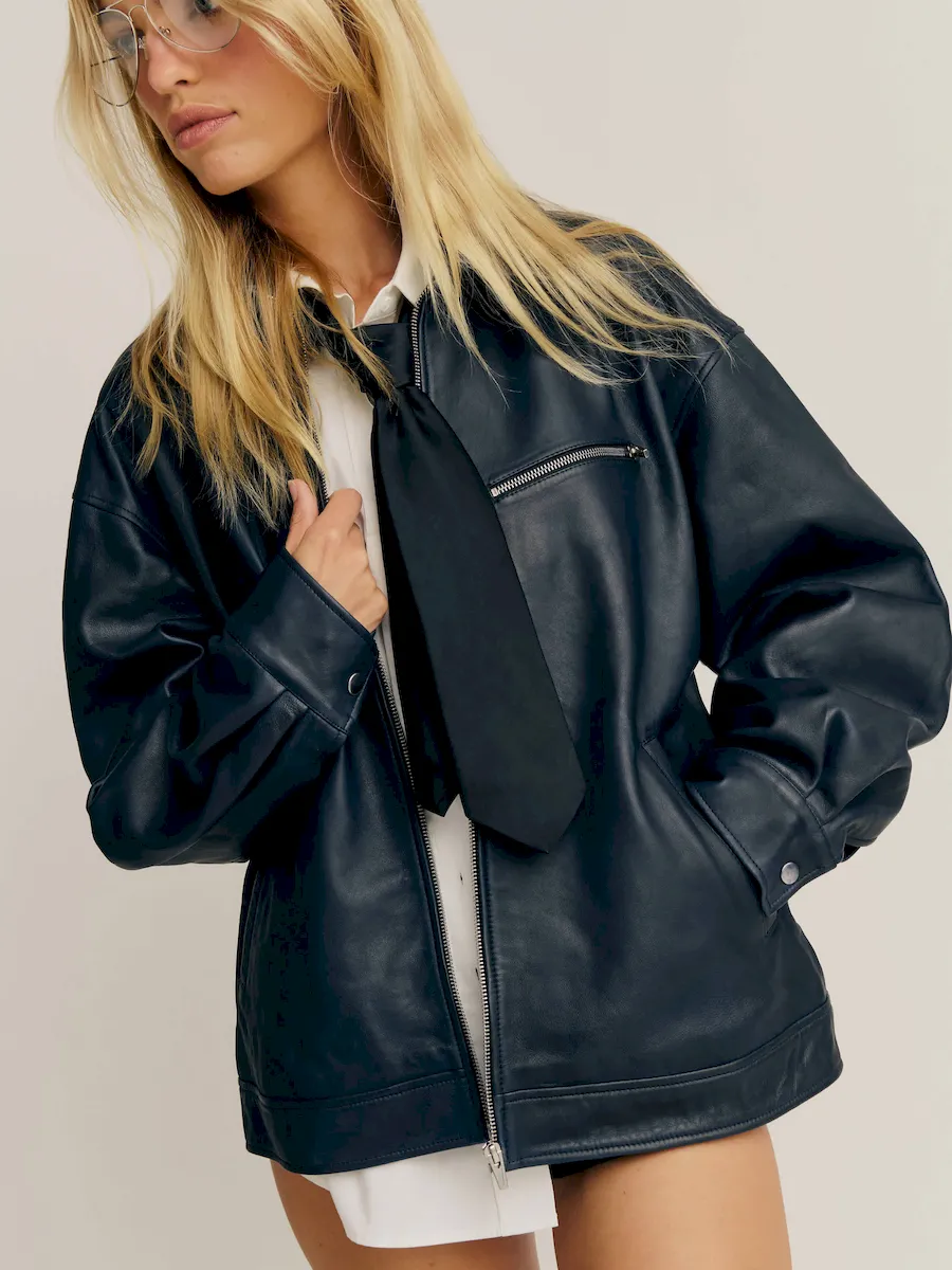 Veda Marco Leather Oversized Bomber - Image 2