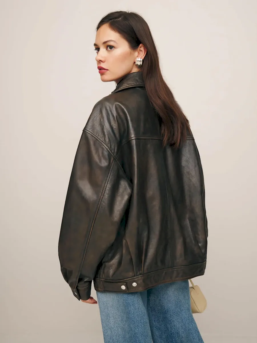 Veda Marco Leather Oversized Bomber - Image 3