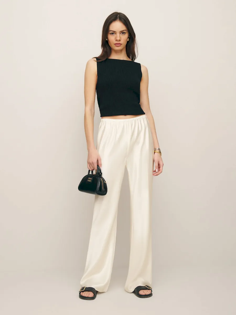 Petites Gale Satin Mid Rise Bias Pant