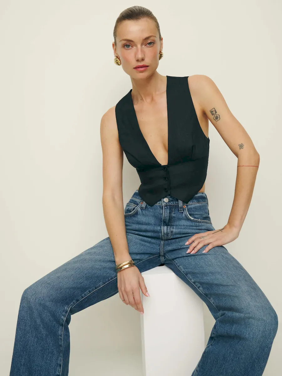 Sofia Cropped Linen Vest - Image 3