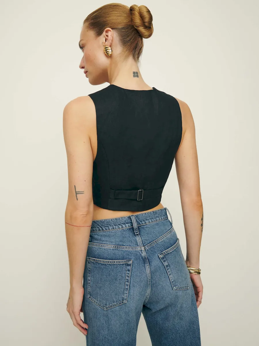 Sofia Cropped Linen Vest - Image 4
