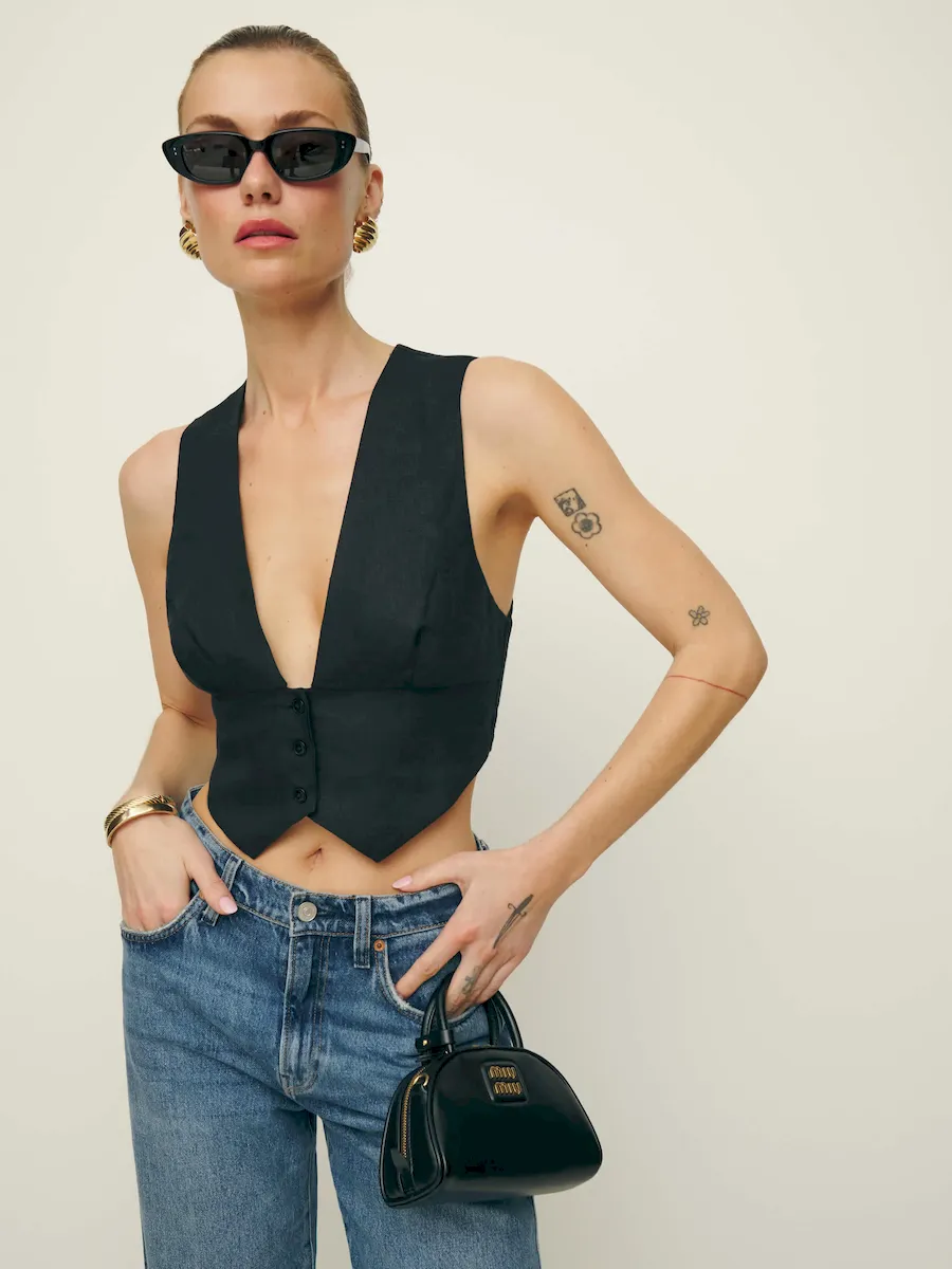 Sofia Cropped Linen Vest - Image 5