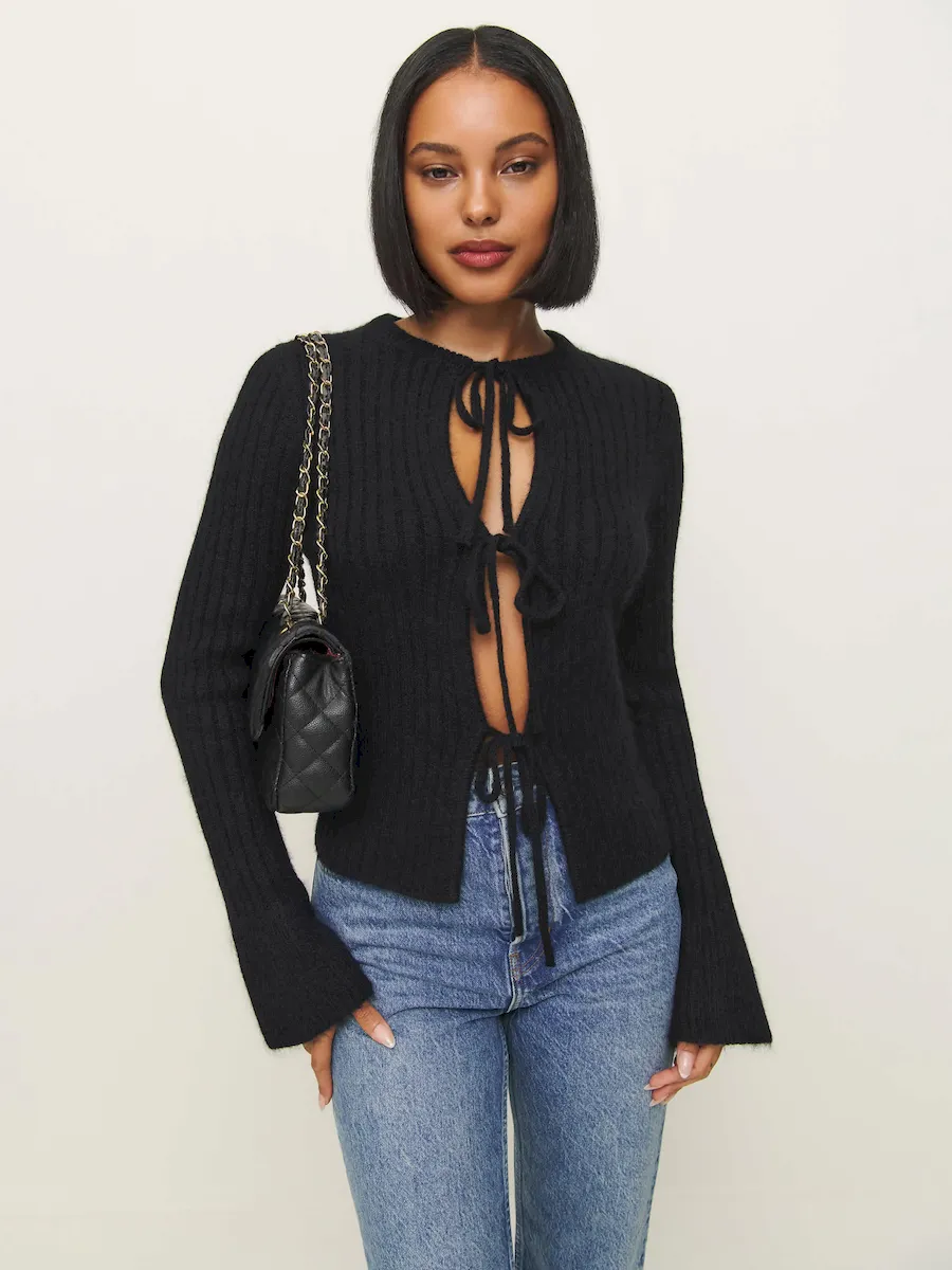 Rebecca Cashmere Alpaca Tie Front Cardigan - Image 2