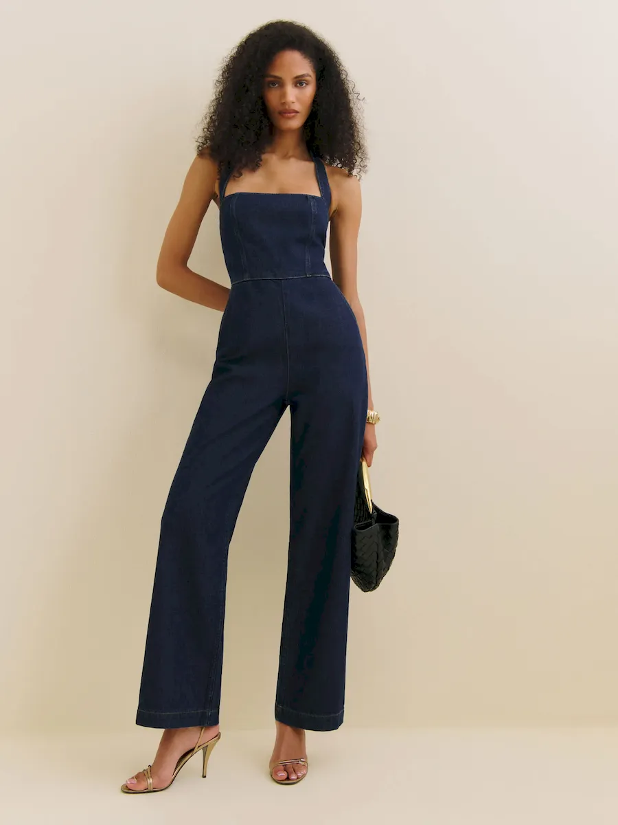 Danna Halter Denim Jumpsuit