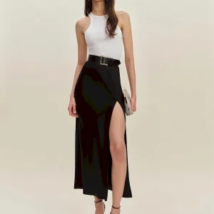 Petites Layla Satin Skirt With Slit