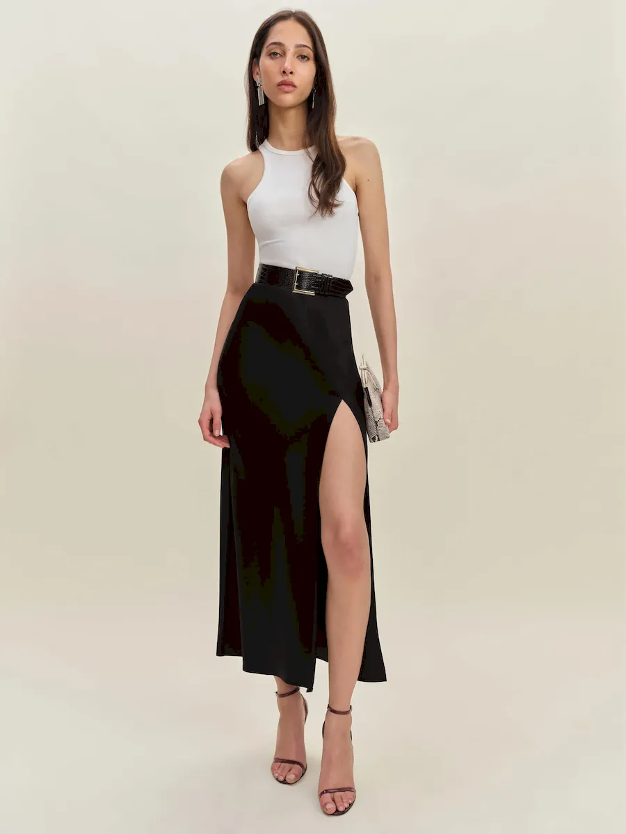 Petites Layla Satin Skirt With Slit