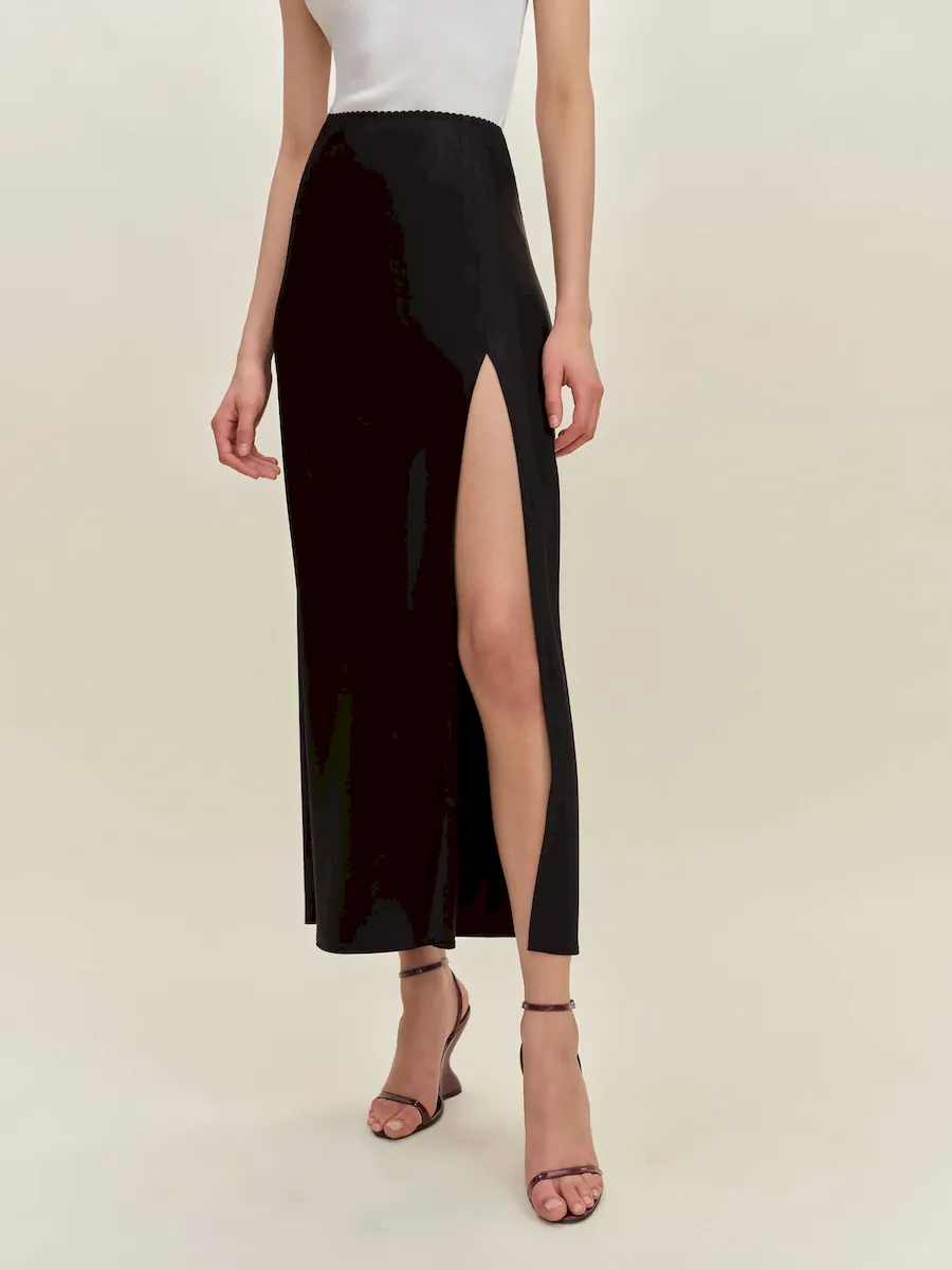 Petites Layla Satin Skirt With Slit - Image 2